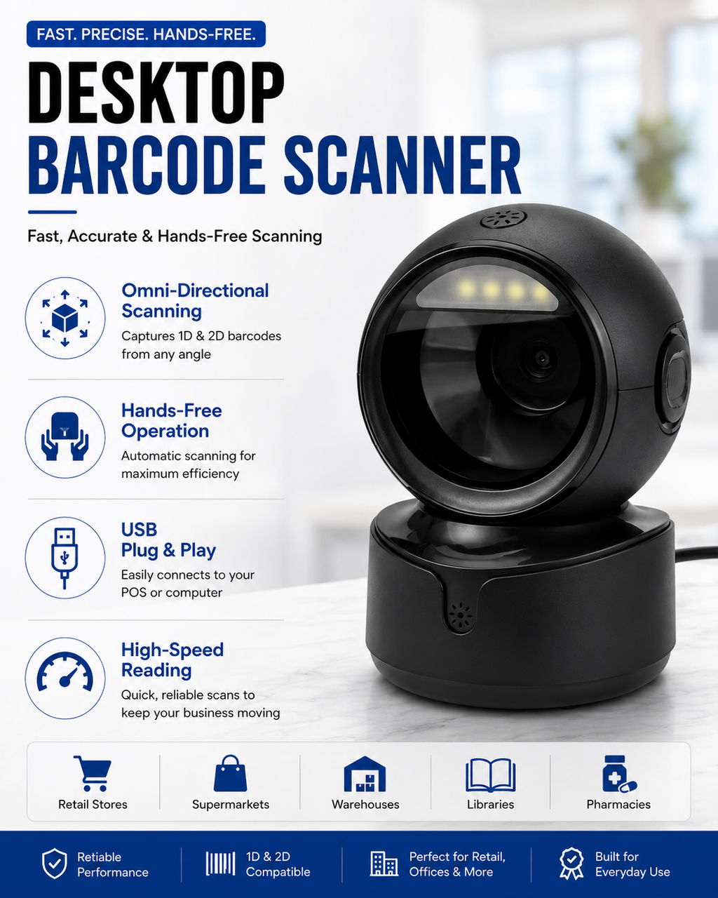 1D 2D Barcode & QR Desktop Scanner