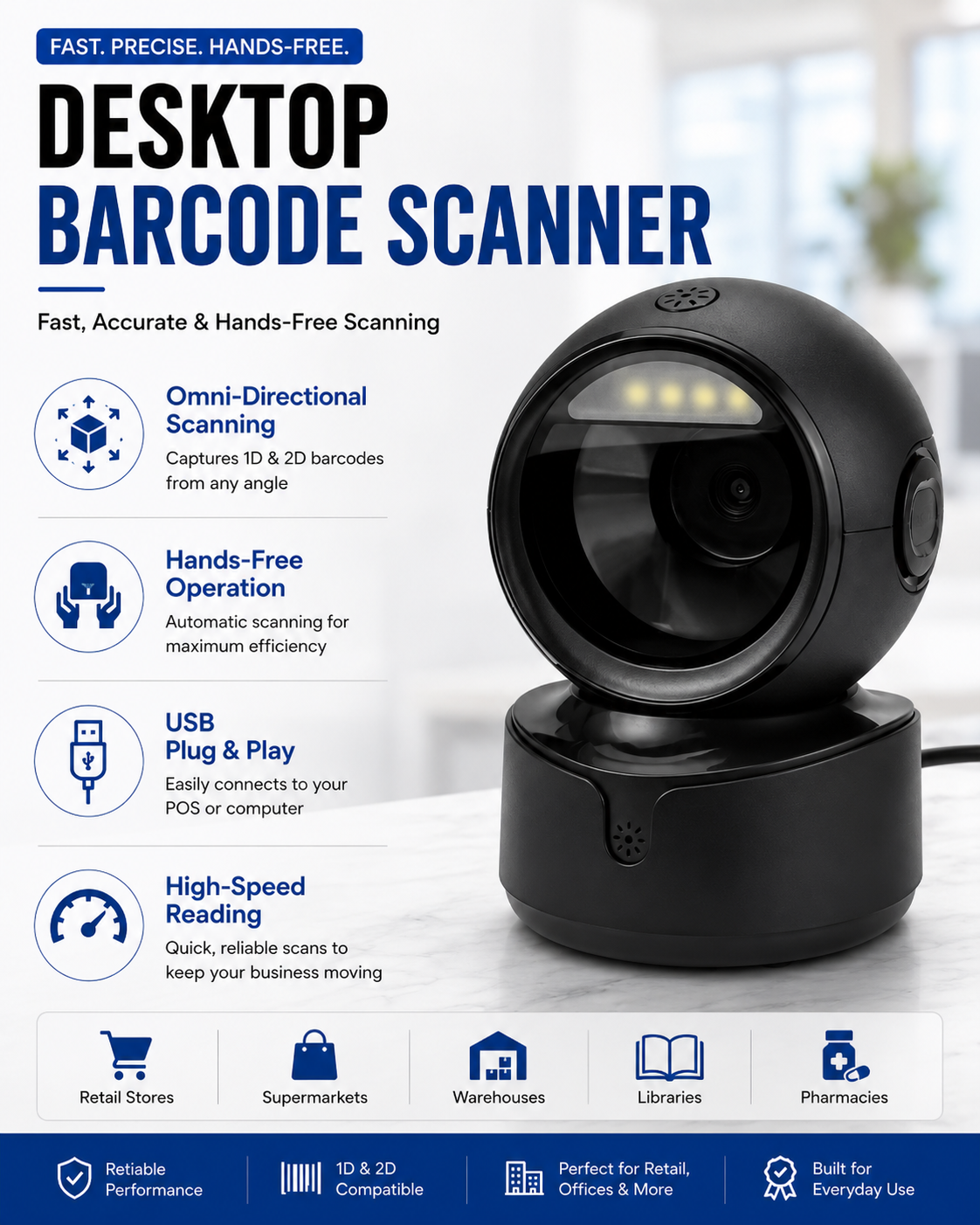 1D 2D Barcode & QR Desktop Scanner