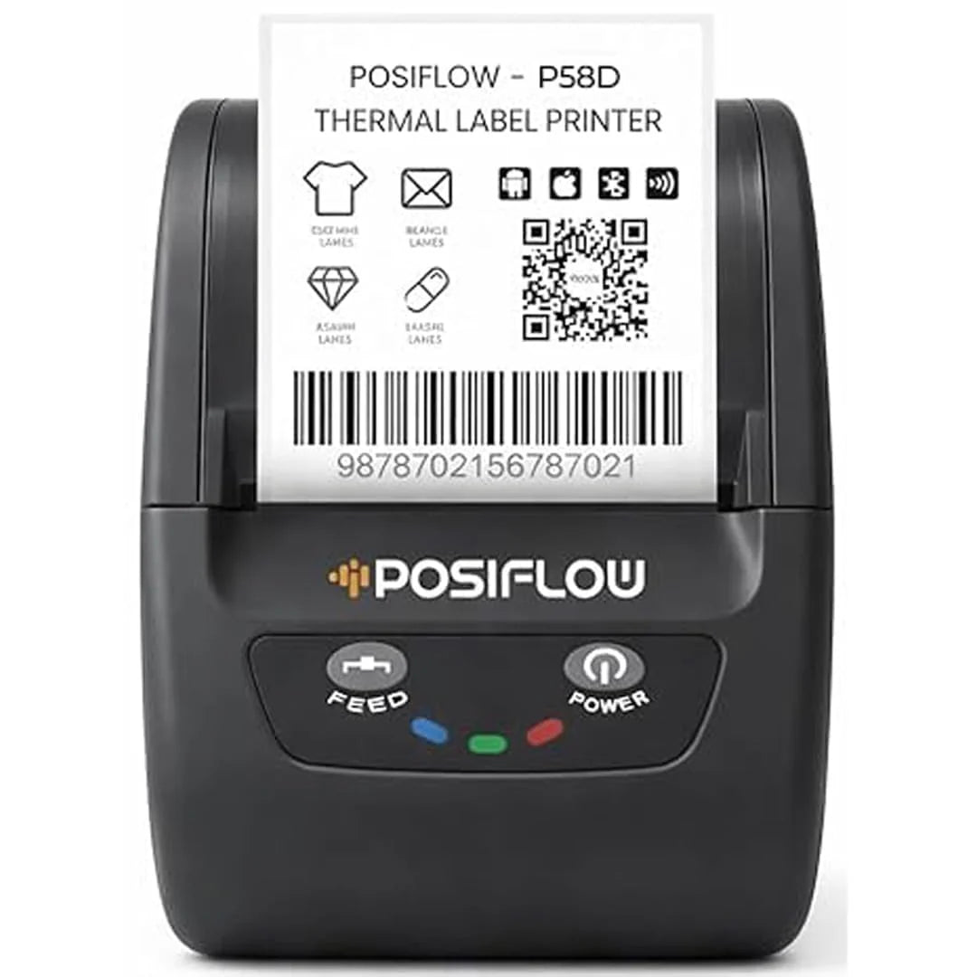 58D Portable Bluetooth & USB Thermal Label and Receipt Printer (2-Inch / 58mm) | Inkless Billing & Barcode Printer for Retail & Mobile Use | Includes 1000 Labels