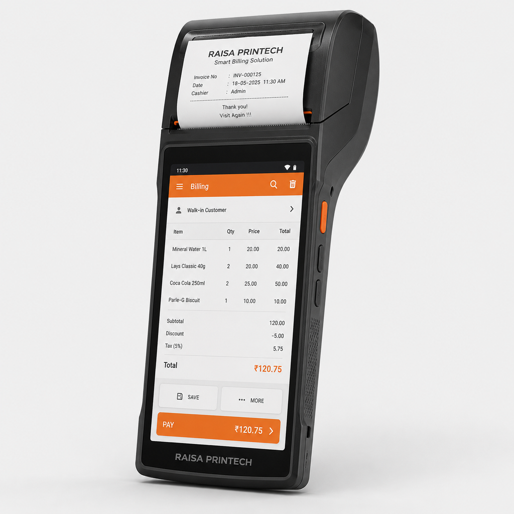 POS Receipt Printer High Speed Thermal Printer with Android 8.1 5.0’’ Touch Screen. Handheld Mobil Point of Sale Tablet (58mm Inbuilt Printer)