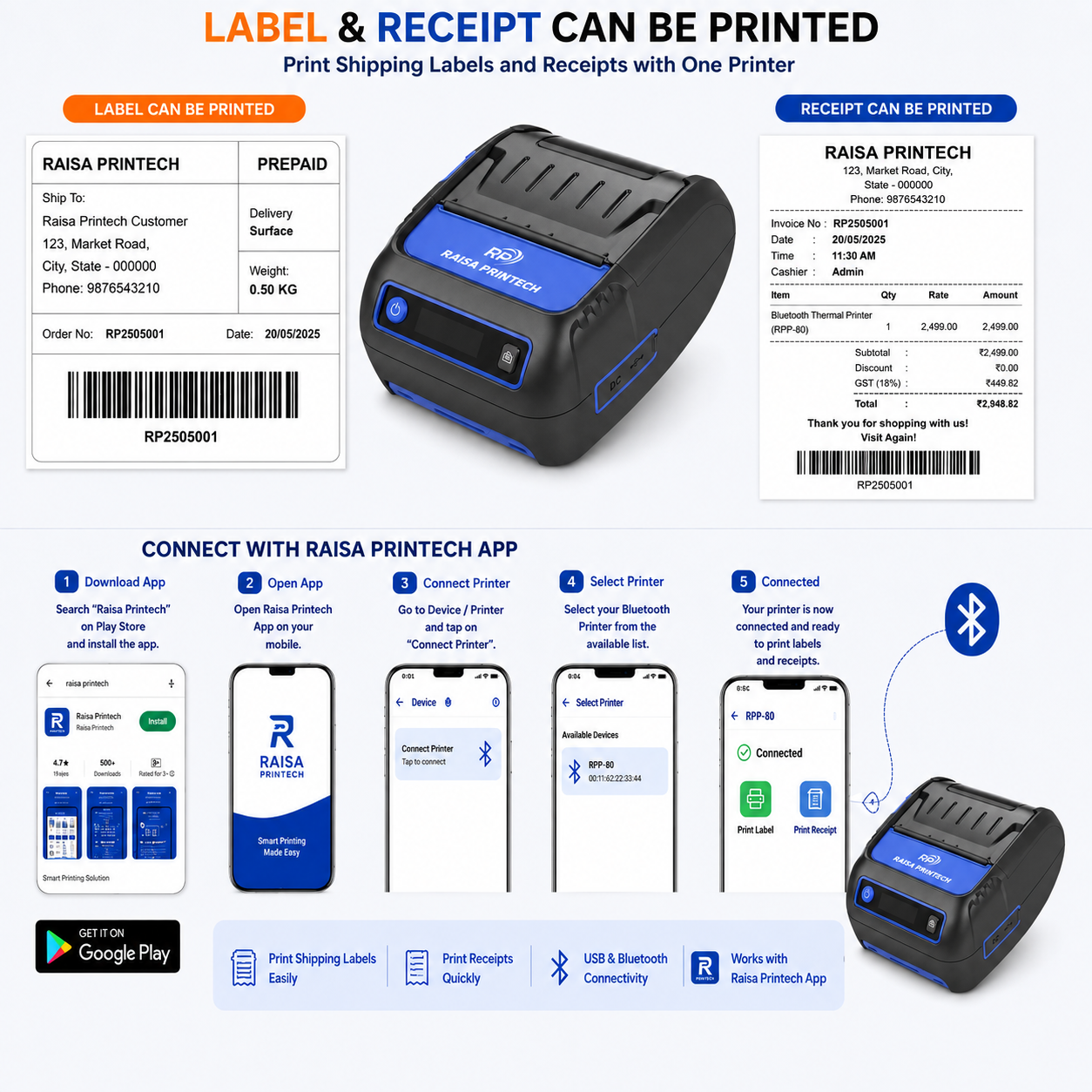 Raisa Printech RPD58L 58mm Label + Receipt Thermal Printer