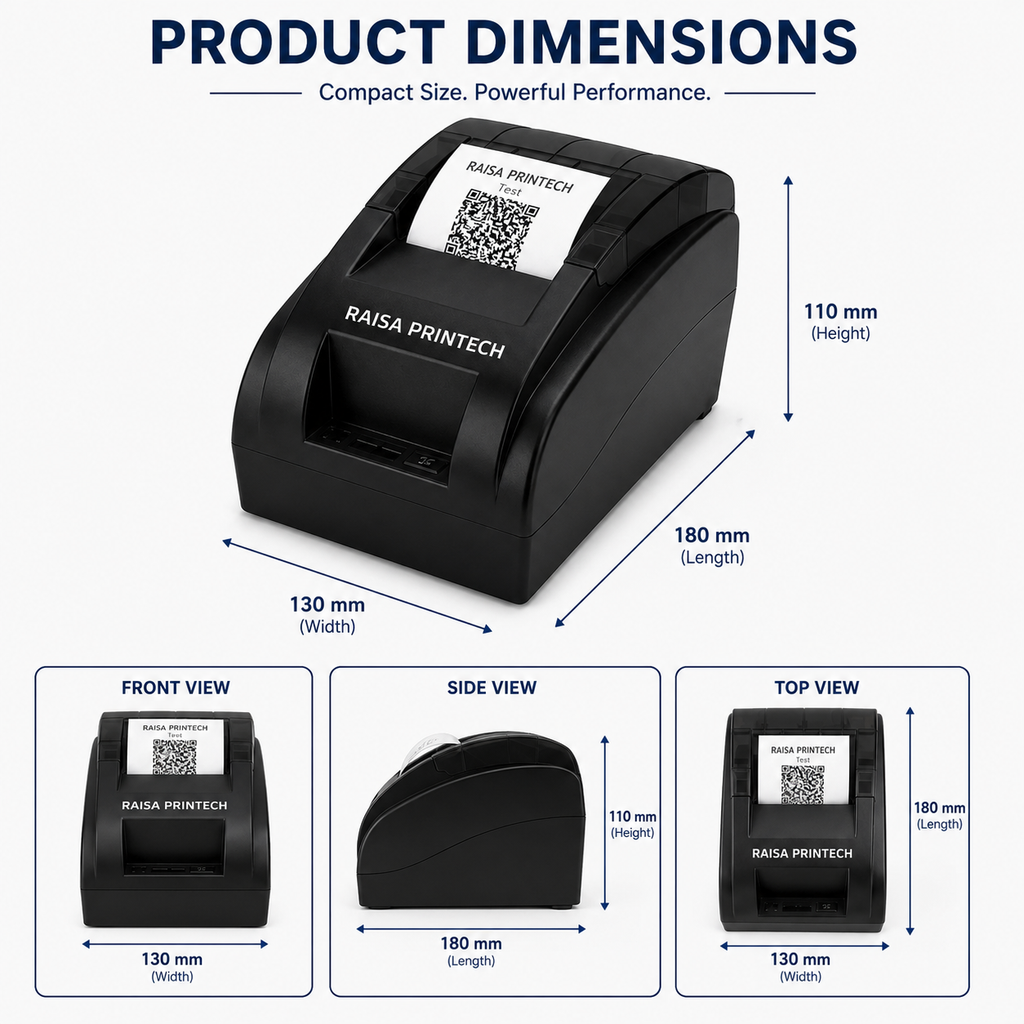 RAISA PRINTECH 58mm Desktop Thermal Printer – USB + Bluetooth