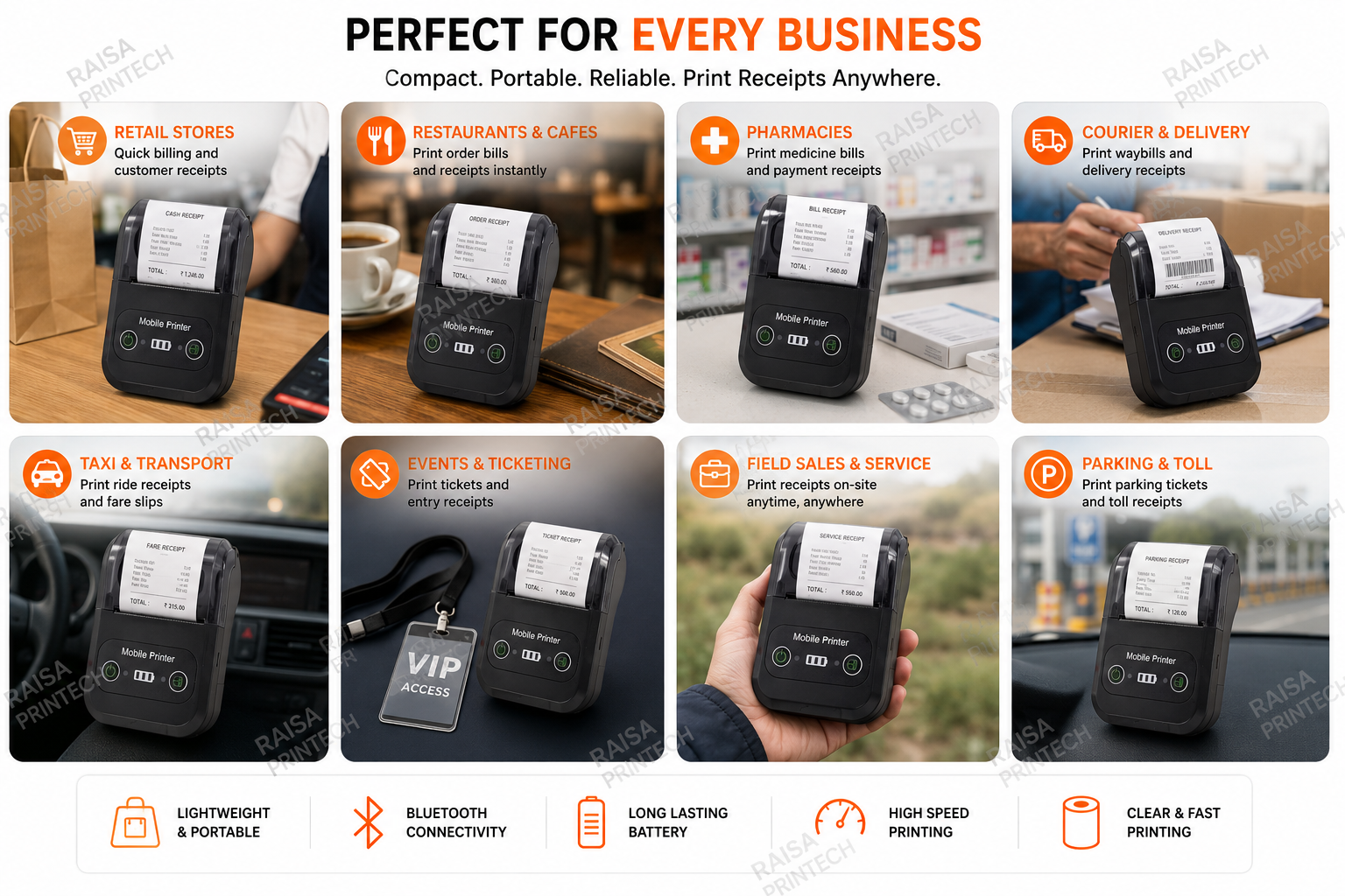 RPD588- 58mm Mini Portable Inkless Thermal Printer with Bluetooth Connectivity