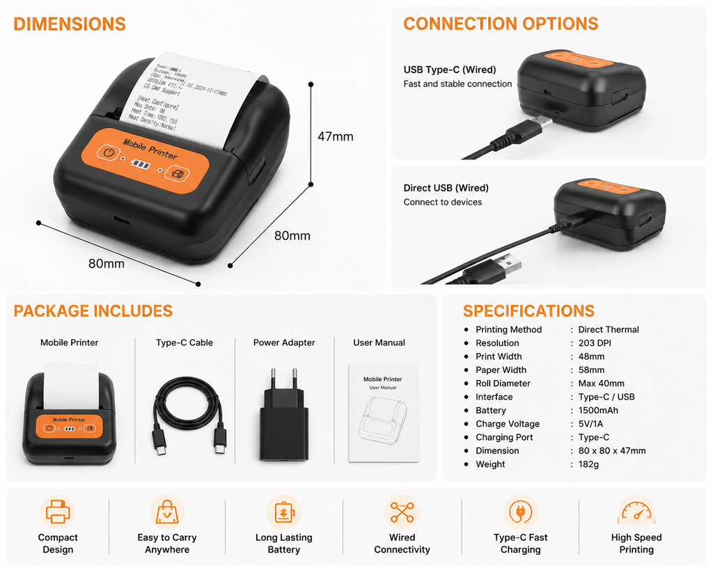 80mm Bluetooth Thermal Printer – Fast Wireless Billing for Shops & Restaurants