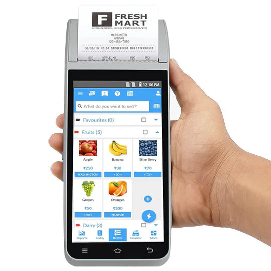 Handheld Touch Screen Mobile POS with Free Billing Software & Inbuilt 58mm Thermal Printer with Battery Backup